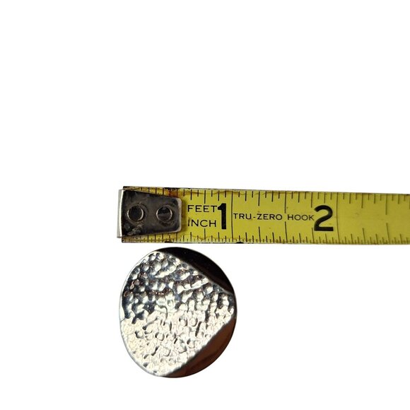 Silver Tone Hammered Earrings Round Textured Disc Folded Overlay Artisan Jewelry - Picture 3 of 3